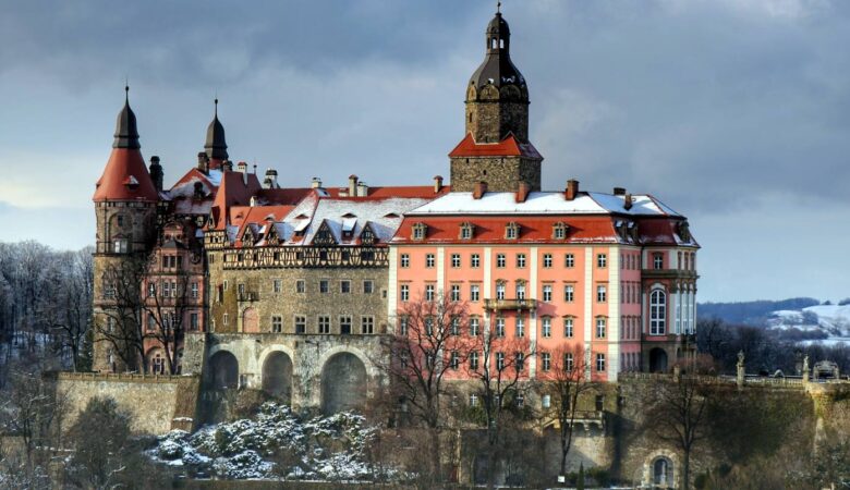 Zamek Książ widok w zimie